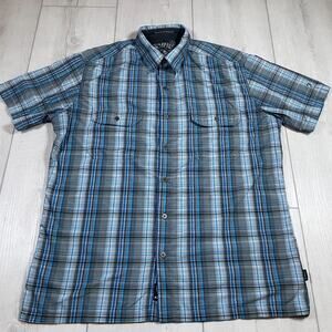 KUHL ELUXUR Short Sleeve Shirt Mens Large Blue Gray Button Down Outdoors Hiking